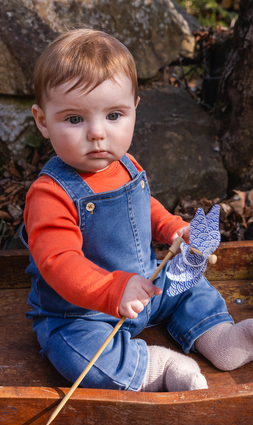 French Terry Denim Overall Light Blue Denim