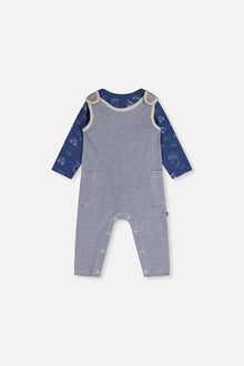 Organic Cotton Onesie With Overalls Set Blue Printed Transportation - J20C42_2J238