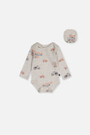 Organic Cotton Onesie Beige Printed Airplanes - J20C70_2J237