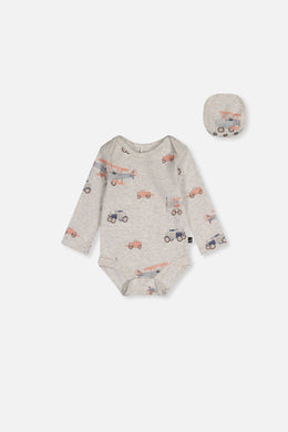 Organic Cotton Onesie Beige Printed Airplanes - J20C70_2J237