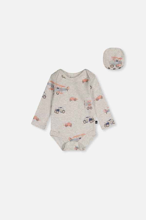 Organic Cotton Onesie Beige Printed Airplanes - J20C70_2J237
