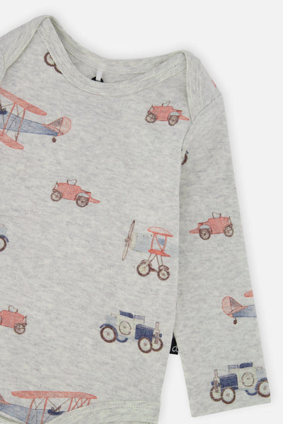 Organic Cotton Onesie Beige Printed Airplanes - J20C70_2J237