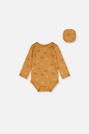 Organic Cotton Onesie Brown Printed Hedgehogs - J20C70_2J239