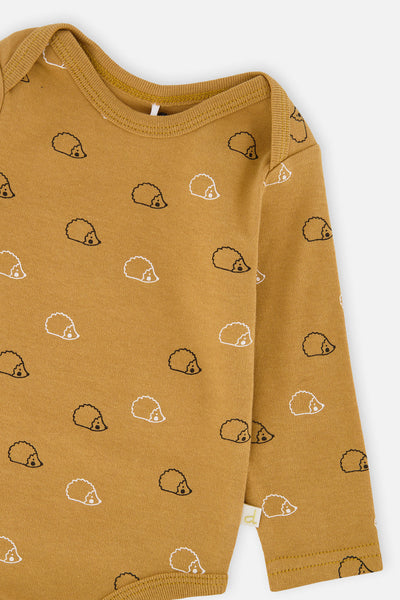 Organic Cotton Onesie Brown Printed Hedgehogs - J20C70_2J239