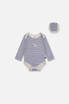 Organic Cotton Onesie Blue Printed Stripes - J20C70_2J241