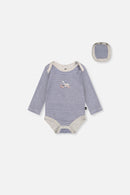 Organic Cotton Onesie Blue Printed Stripes - J20C70_2J241