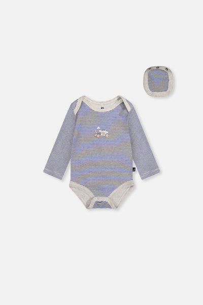 Organic Cotton Onesie Blue Printed Stripes - J20C70_2J241