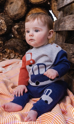 Knitted Top And Pants Set Blue And Orange
