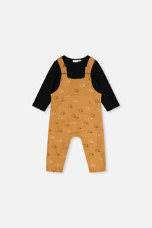 Organic Cotton Onesie With Overalls Set Black And Brown - J20D40_09990