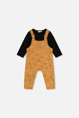 Organic Cotton Onesie With Overalls Set Black And Brown - J20D40_09990