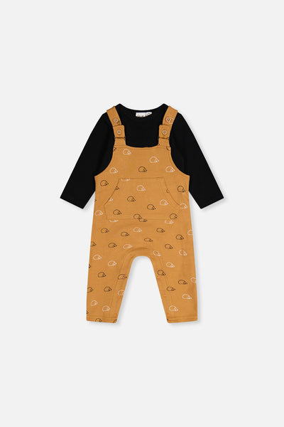 Organic Cotton Onesie With Overalls Set Black And Brown - J20D40_09990
