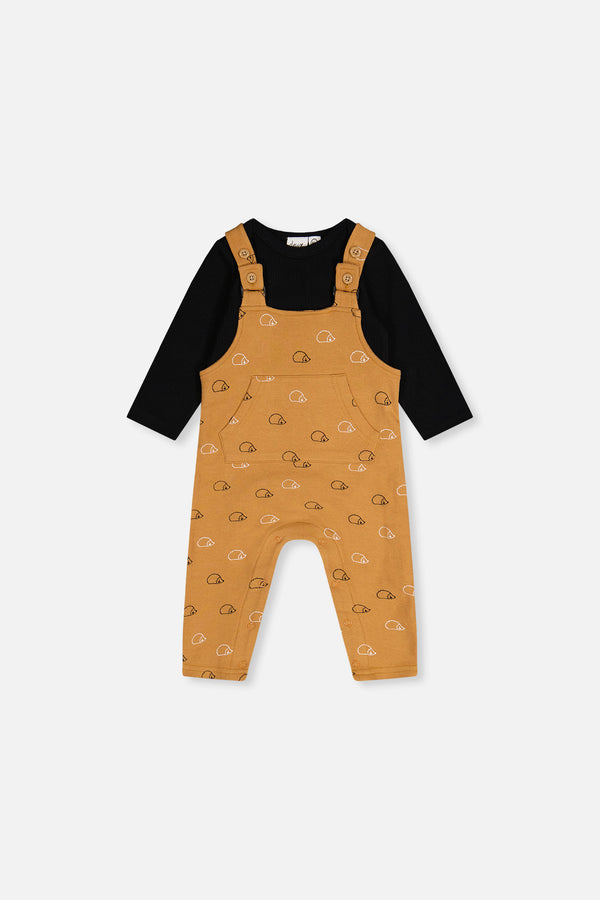 Organic Cotton Onesie With Overalls Set Black And Brown - J20D40_09990