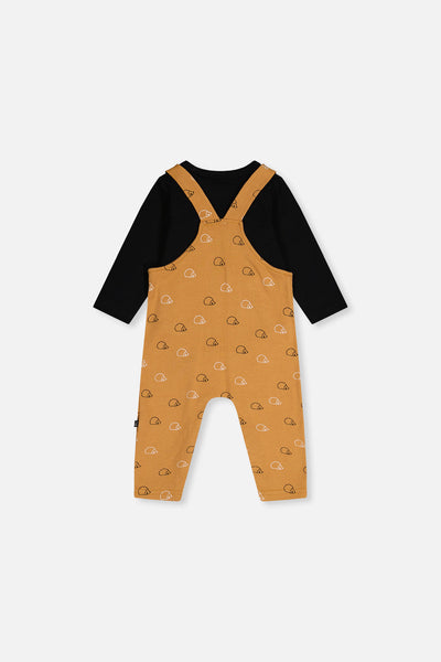 Organic Cotton Onesie With Overalls Set Black And Brown - J20D40_09990
