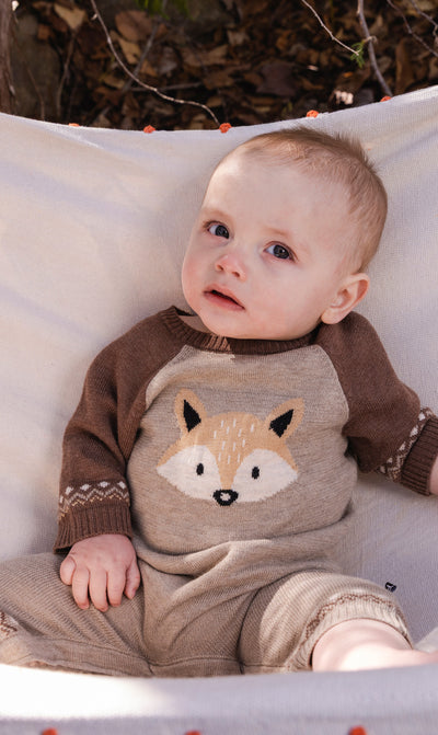 Knitted Intarsia Romper Brown Cinnamon