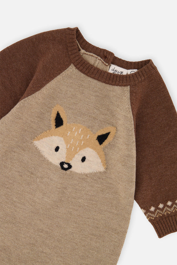 Knitted Intarsia Romper Brown Cinnamon - J20DT40_01210