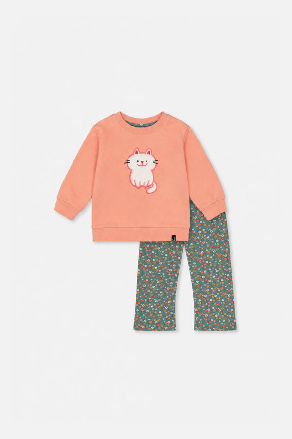 Baby-Tunika- und Leggings-Set in blassem Rosa mit grünem Blumenmuster
