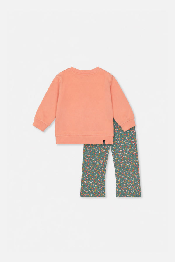 Baby-Tunika- und Leggings-Set in blassem Rosa mit grünem Blumenmuster