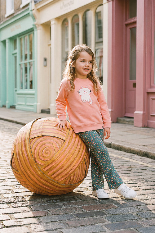 Ensemble tunique et legging rose pâle et vert imprimé fleurs