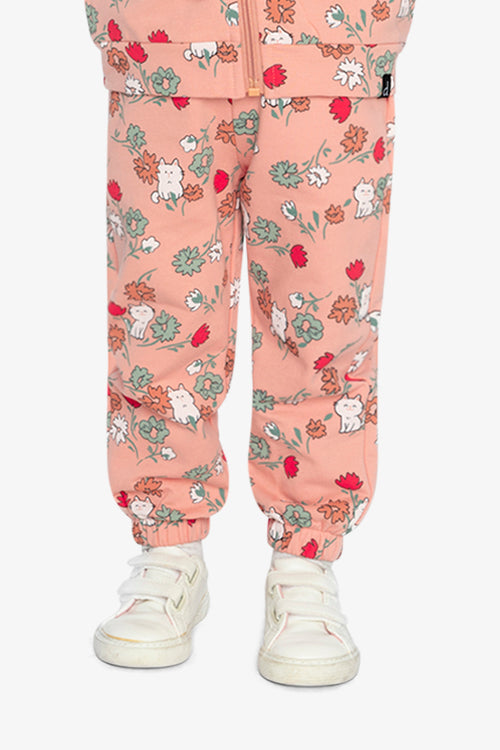 French-Terry-Jogginghose mit rosa Katzenmuster