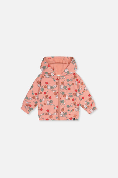 Baby French Terry Hooded Cardigan Pink Cat Print