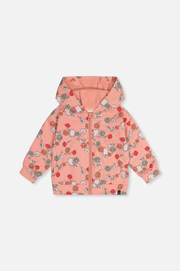French Terry Hooded Cardigan Pink Cat Print