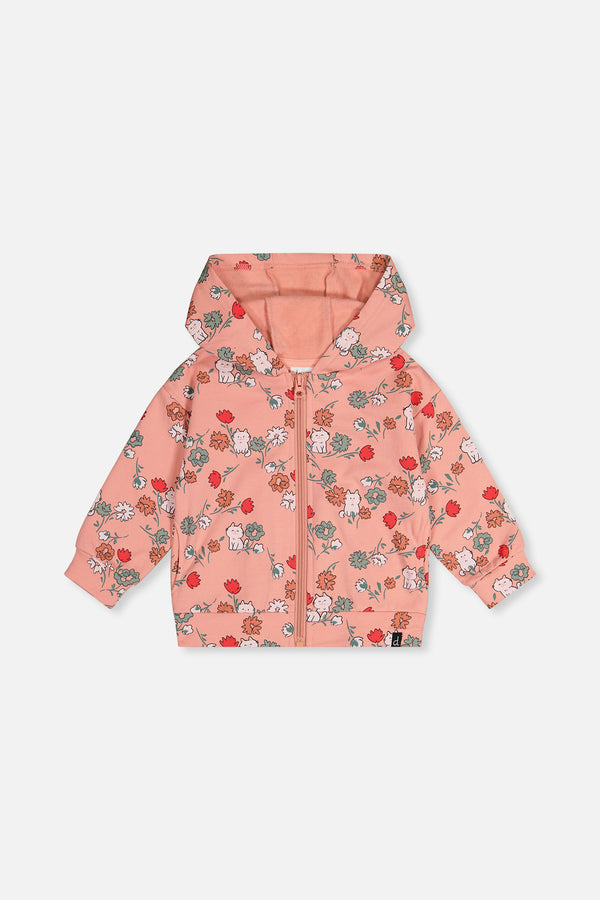 French-Terry-Kapuzenstrickjacke mit rosa Katzenmotiv
