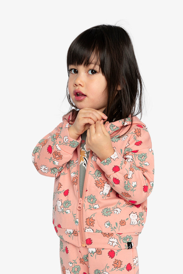 French-Terry-Kapuzenstrickjacke mit rosa Katzenmotiv