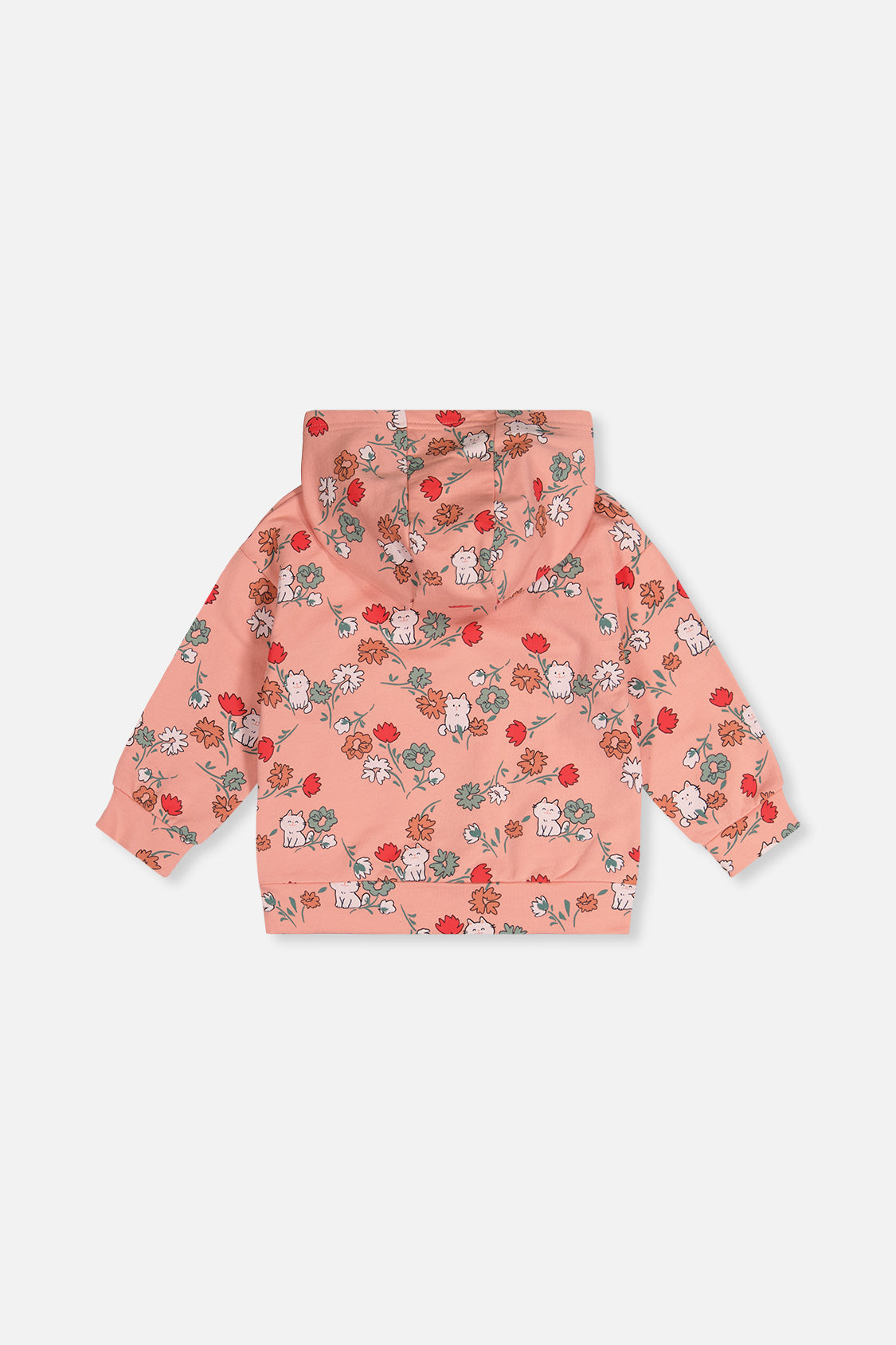 French-Terry-Kapuzenstrickjacke mit rosa Katzenmotiv