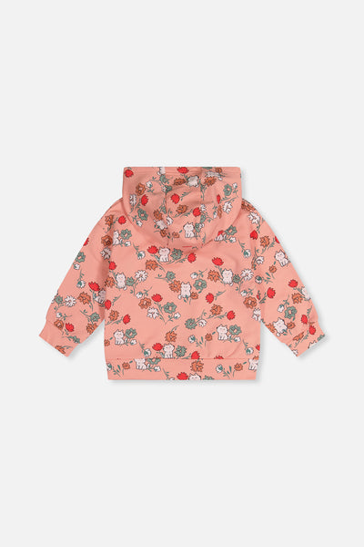 French-Terry-Kapuzenstrickjacke mit rosa Katzenmotiv