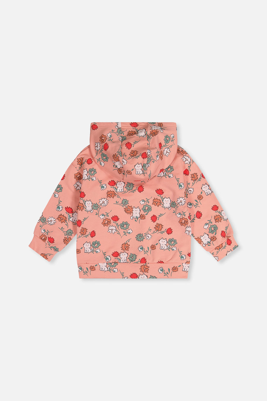 French-Terry-Kapuzenstrickjacke mit rosa Katzenmotiv