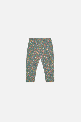 Legging vert imprimé fleurs en coton biologique pour bébé