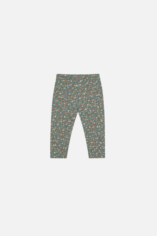 Legging vert imprimé fleurs en coton biologique pour bébé