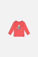 T-shirt manches longues rose corail en coton biologique pour bébé