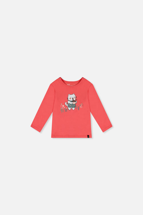 T-shirt manches longues rose corail en coton biologique pour bébé