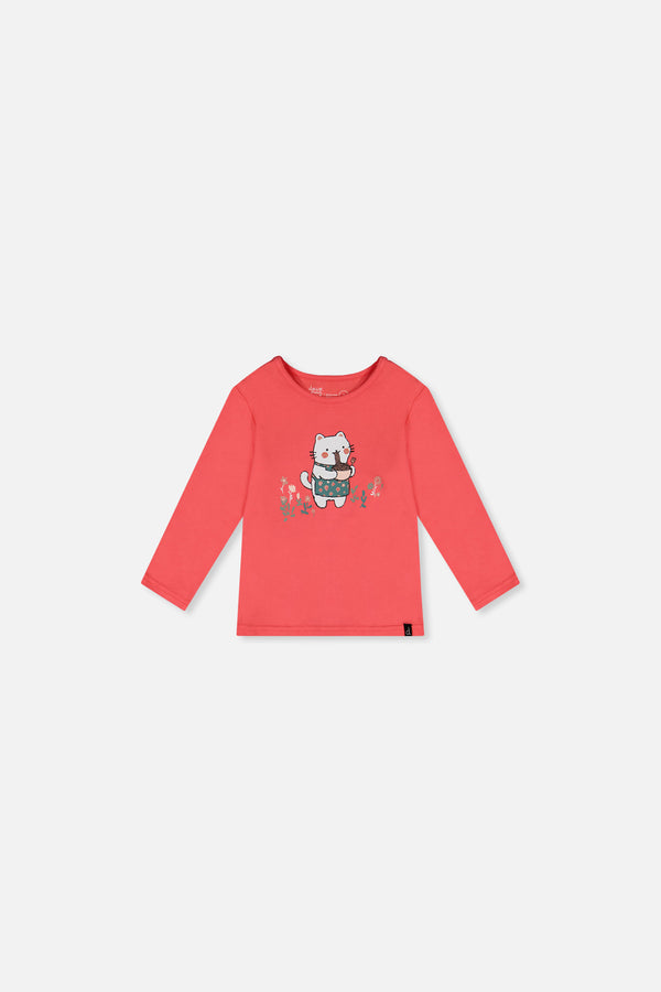 T-shirt manches longues rose corail en coton biologique pour bébé