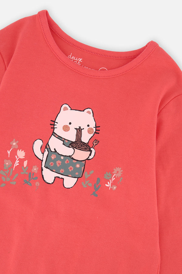 T-shirt manches longues rose corail en coton biologique pour bébé
