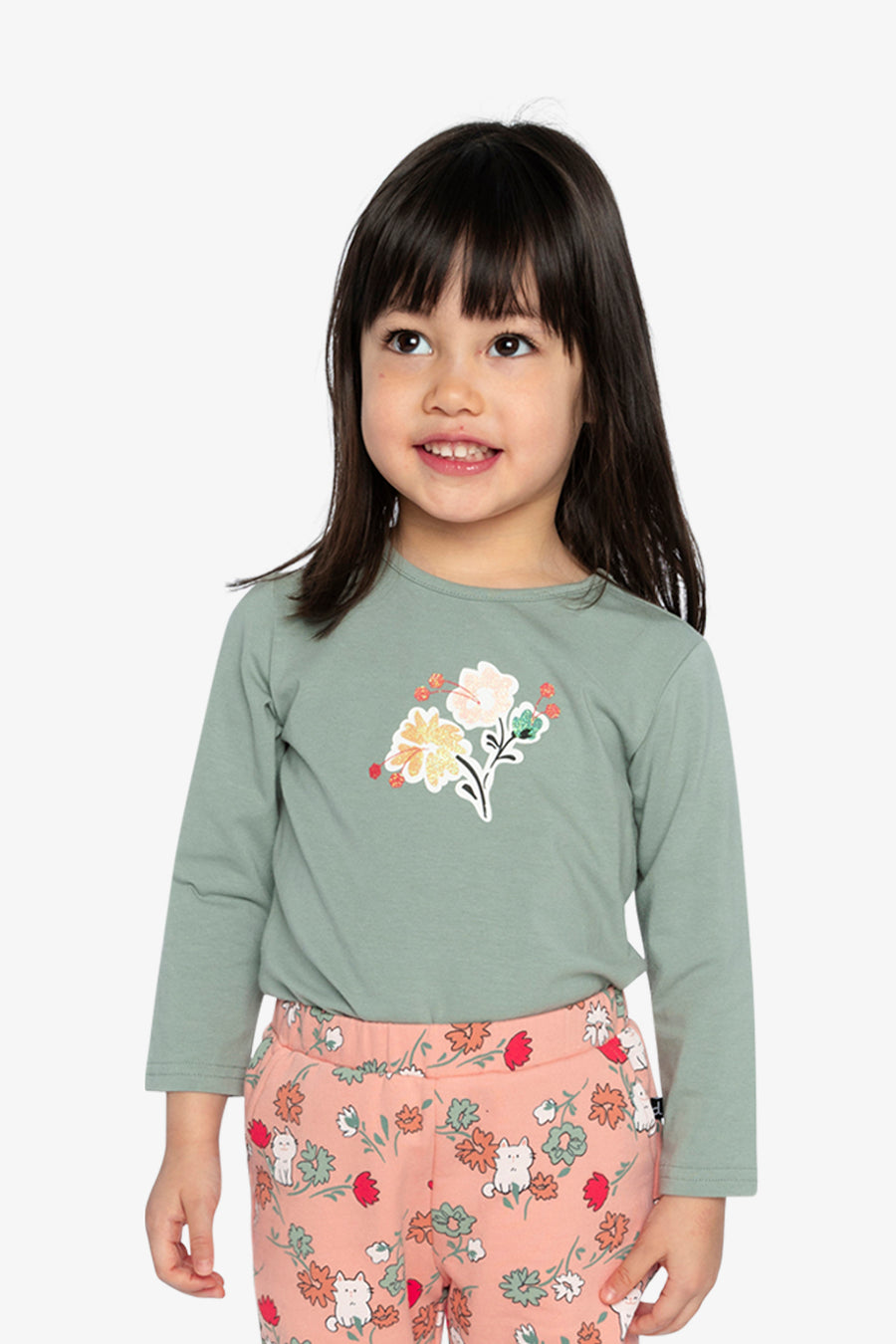 Langärmeliges T-Shirt aus Bio-Baumwolle in Salbeigrün