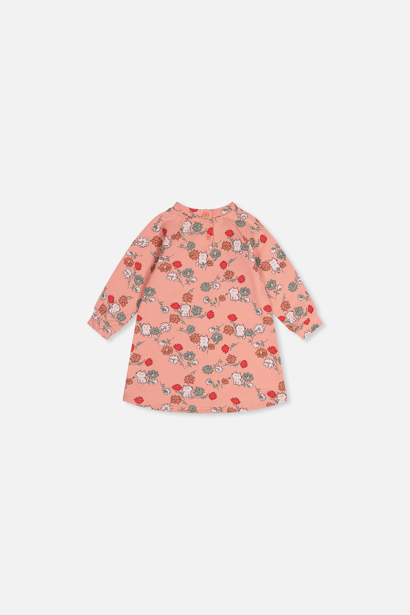 Baby French Terry Kleid Rosa mit Katzenmotiv