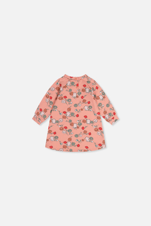 Baby French Terry Kleid Rosa mit Katzenmotiv