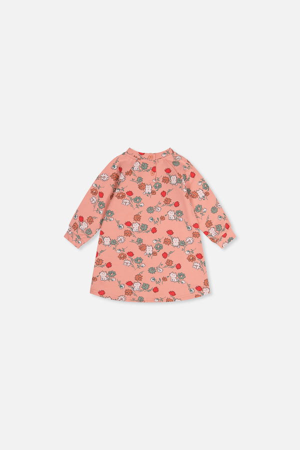 Baby French Terry Kleid Rosa mit Katzenmotiv