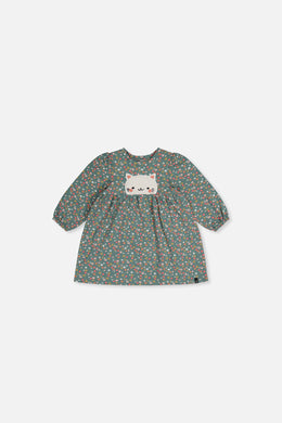 Baby Bio-Baumwollkleid mit grünem Blumenmuster
