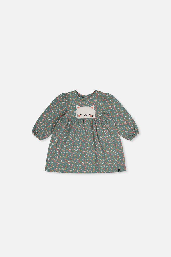 Baby Bio-Baumwollkleid mit grünem Blumenmuster