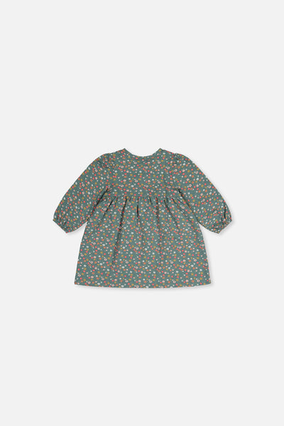 Baby Bio-Baumwollkleid mit grünem Blumenmuster
