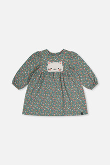 Robe imprimée vert imprimé fleurs en coton biologique