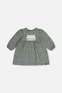 Robe imprimée vert imprimé fleurs en coton biologique