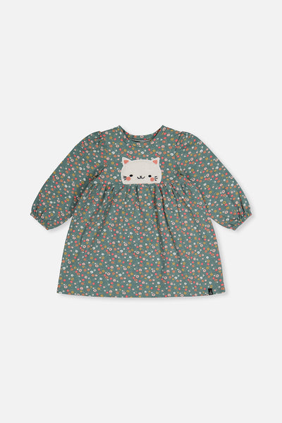 Robe imprimée vert imprimé fleurs en coton biologique