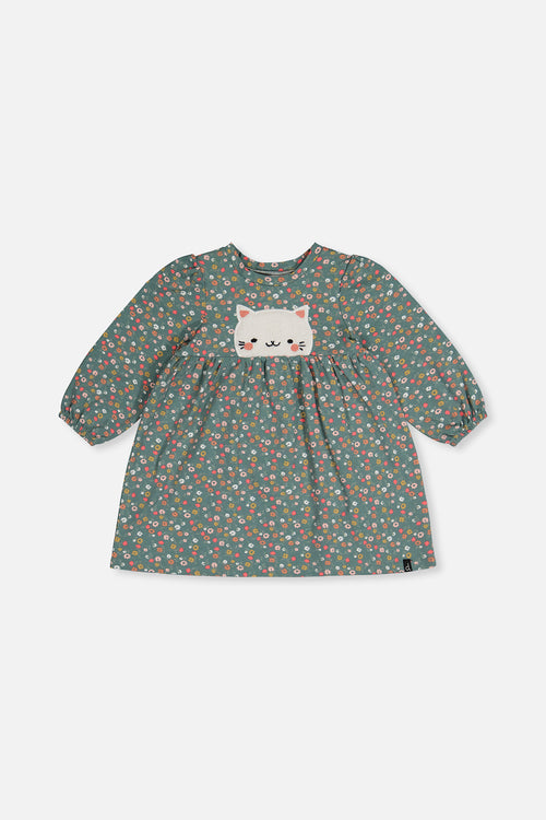 Robe imprimée vert imprimé fleurs en coton biologique