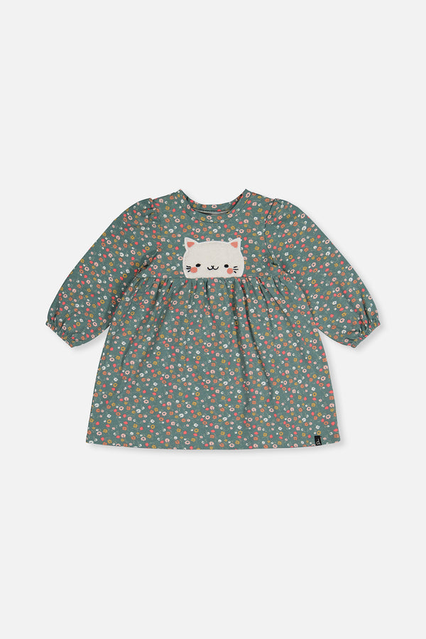 Robe imprimée vert imprimé fleurs en coton biologique