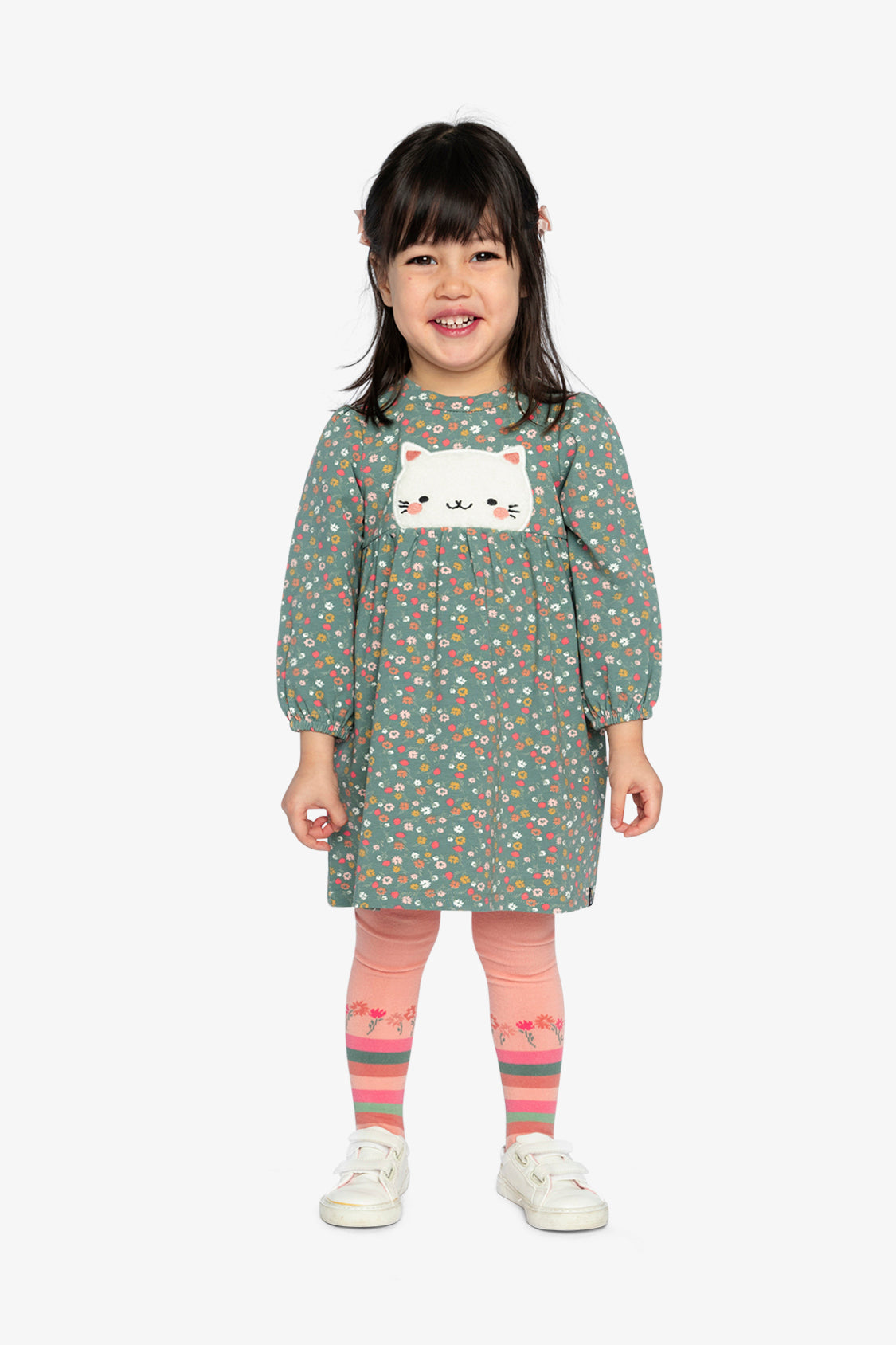 Robe imprimée vert imprimé fleurs en coton biologique