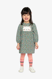 Robe imprimée vert imprimé fleurs en coton biologique